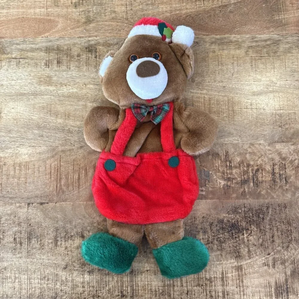 1985 Rennoc Santa’s Best 3D Brown Teddy Bear Plush Christmas Stocking 21